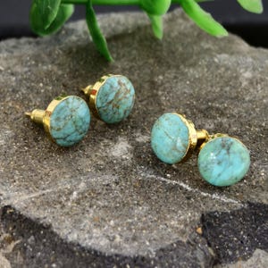 18k vergoldete natürliche Türkis Ohrstecker - 925 Sterling Silber Edelstein Ohrring für Frauen