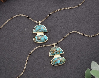 925 Sterling Silver Copper Turquoise Necklace - 18k Gold Plated