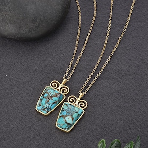 New 925 Silver Copper Turquoise Pendant Necklace, Copper Turquoise Necklace Jewelry, Natural Turquoise Women Jewelry, Gift for Women