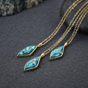 Vintage 925 Sterling Silver Copper Turquoise Pendant Necklace, Gold Plated Turquoise Stone Necklace, Gold Necklace, Turquoise Jewelry