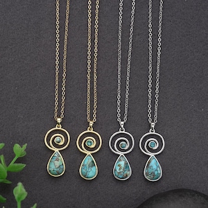 Creative 925 Sterling Silver Copper Turquoise Pendant Necklace, Gemstone Necklace for Women, Turquoise Necklace, Gift for Her
