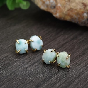 Raw Natural Larimar Stud Earring for Women, Natural Stone Stud Earring, Larimar Earring, Larimar Jewelry, Birthday Gift, Gift for Her