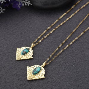 Fashion Copper Turquoise Pendant Necklace Jewelry, Gold Line Turquoise Necklace, Gemstone Necklace, Turquoise Jewelry, Anniversary Gift