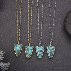 18inch 925 Sterling Silver Turquoise Pendant Necklace, Copper Turquoise Necklace for Women, Gold Line Turquoise Necklace, Turquoise Jewelry