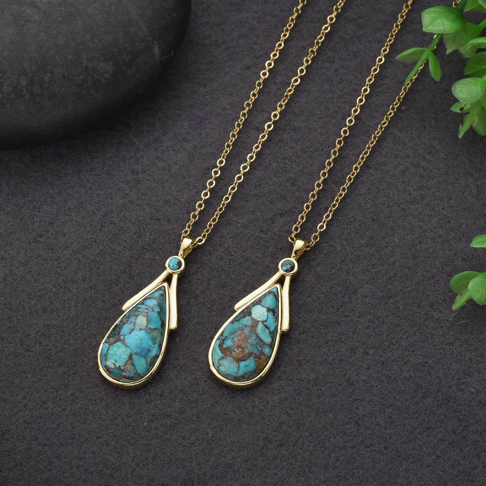 Sterling Silver Copper Turquoise Pendant Necklace: 18k Gold Plated & 18 inch Jewelry