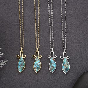 925 Sterling Silver New Copper Turquoise Pendant Necklace, Silver Turquoise Stone Necklace for Women, Gemstone Necklace, Turquoise Jewelry