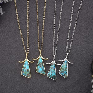 Fashion Copper Turquoise Gold Necklace, Turquoise Pendant Necklace, Gemstone Necklace, Turquoise Jewelry, Women Necklace Jewelry