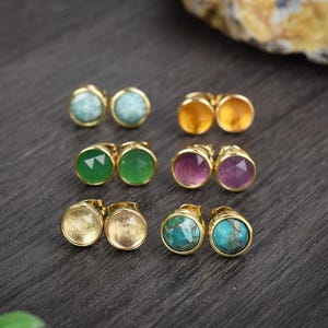 Clous d'oreilles tendance en pierre naturelle brute pour femme, Clous d'oreilles en quartz rose, Bijoux en améthyste, Boucle d'oreille en turquoise, Cadeau d'anniversaire, Cadeau pour elle