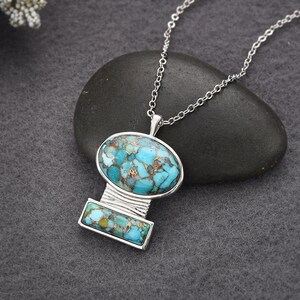 New Design Copper Turquoise Pendant Necklace, Turquoise Stone Women Necklace, Gemstone Necklace Jewelry, 925 Sterling Silver Turquoise