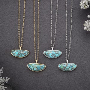 Unique Copper Turquoise Pendant Necklace, 18k Gold Plated 925 Sterling Silver Turquoise Stone Necklace, Gemstone Necklace, Turquoise Jewelry