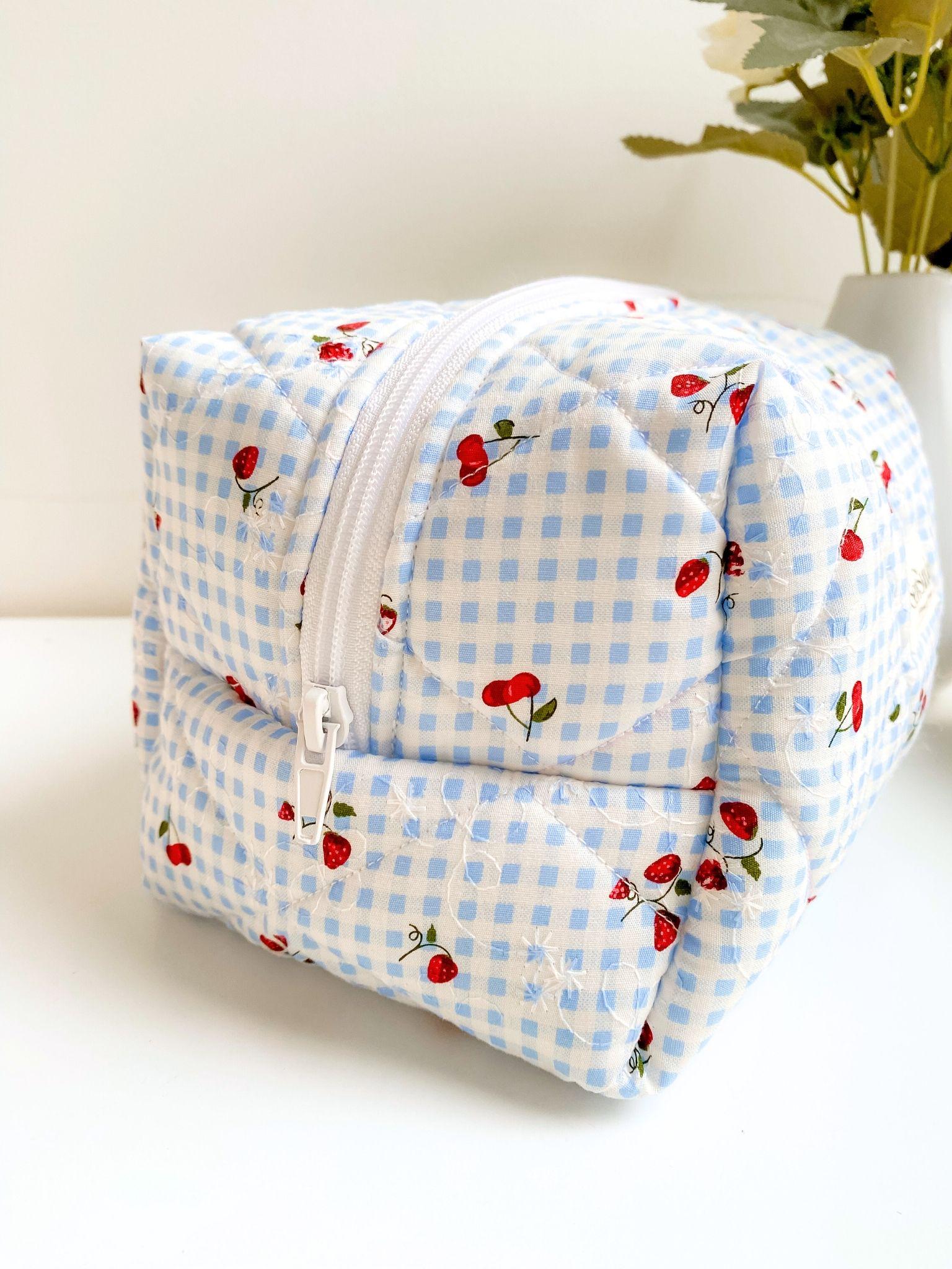 Quilted Blue Gingham Makeup Bag, Essential Travel Pouch on the Go, White  Lining Pouch, Skincare and Cosmetic Puffy Carry All Gift for Her - Etsy