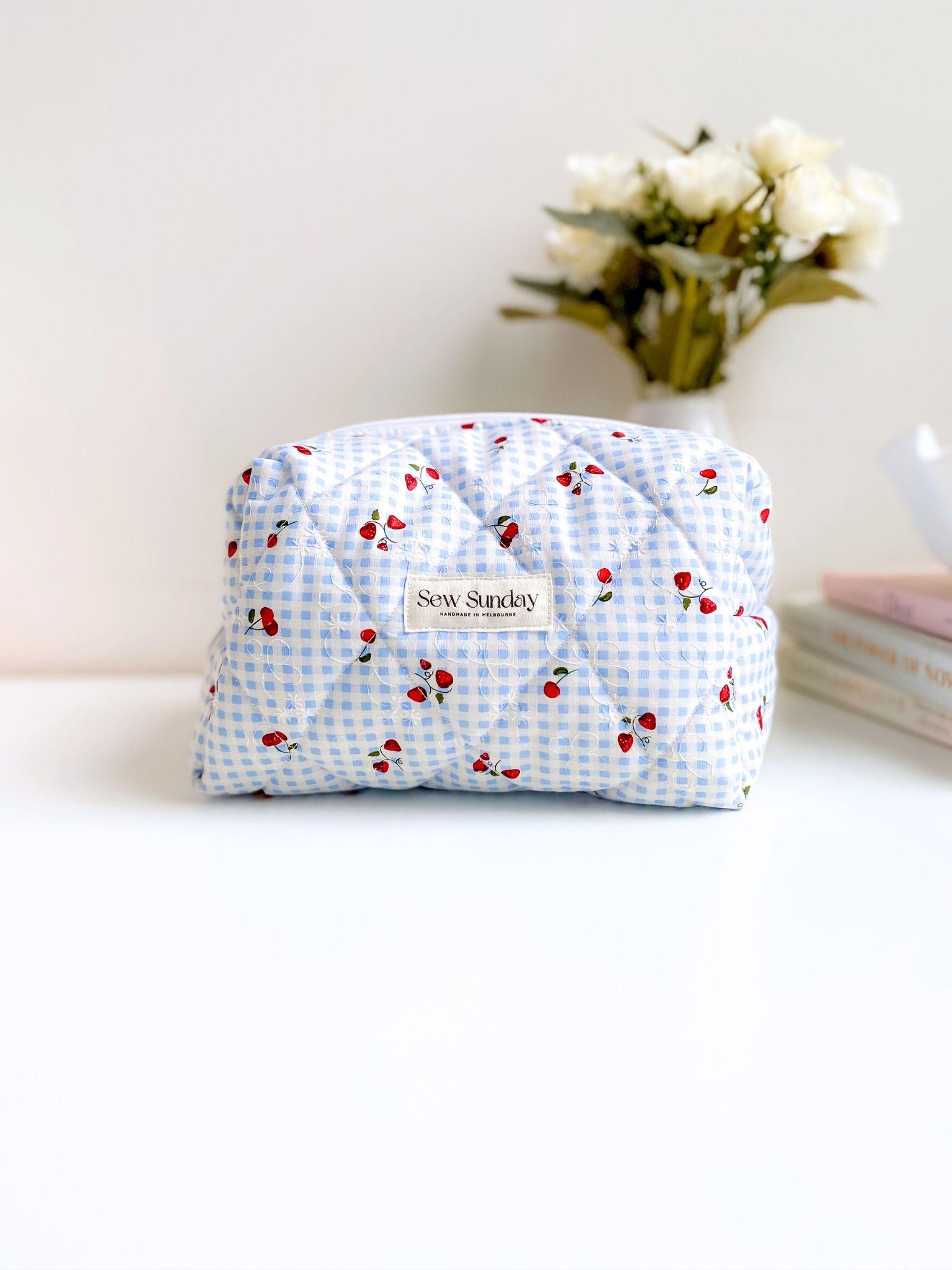 Quilted Blue Gingham Makeup Bag, Essential Travel Pouch on the Go, White  Lining Pouch, Skincare and Cosmetic Puffy Carry All Gift for Her - Etsy
