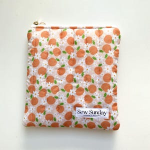 Tangerine fruit quilted kindle sleeve, essential travel case on the go, beige lining cover, e-reader tablet sleeve gift for women book lover
