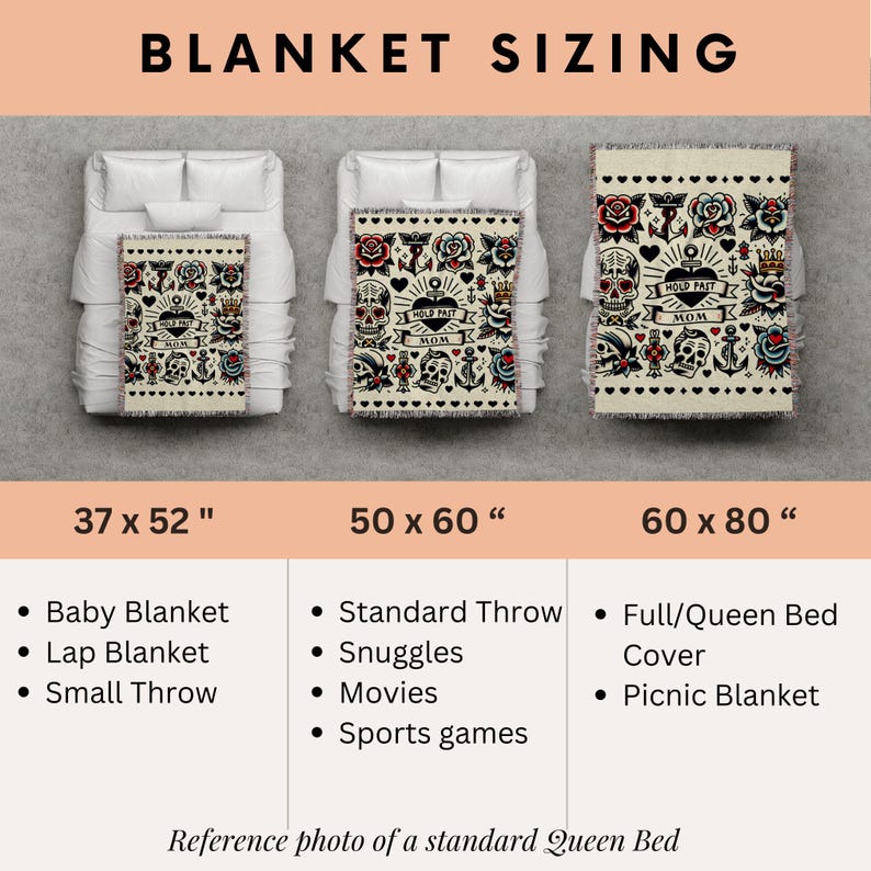 Rose Print Blanket Traditional Tattoo Style Cotton Throw Punk Indie