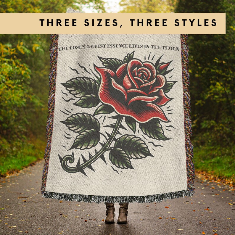 Rose Print Blanket Traditional Tattoo Style Cotton Throw Punk Indie