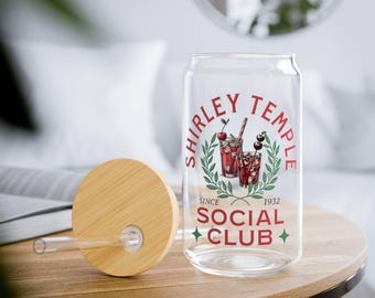 Shirley Temple Social Club Glass Cup with Bamboo Lid & Straw