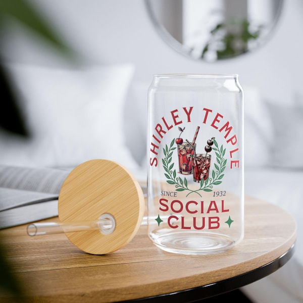 Shirley Temple Social Club Glass Cup with Bamboo Lid & Straw