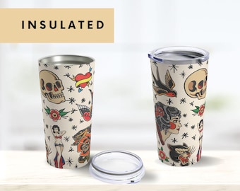 Tattoo Flash Insulated Tumbler: Traditional Tattoo Art Travel Mug