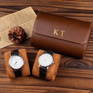 Personalized Leather Watch Case, Travel Watch Roll, Vegan Leather Watch Box,Watch Roll for 2 Watches, Valentine&#39;s Day gift,Gift for Him