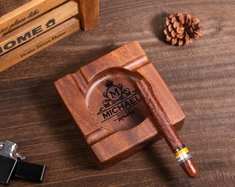 Personalized Cigar Ashtray, Cigar Holder, Unique Ashtray, Walnut wood Ashtray, Cigar Accessory, Husband & Fathers Gift, Groomsman Gift