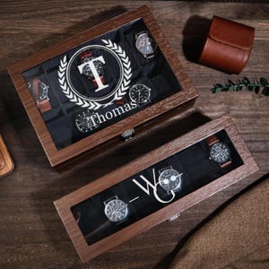 Personalisierte Uhrenbox aus Holz, Uhrenbox mit individueller Gravur, Jubiläumsgeschenke für Männer, personalisierte Uhrenbox, Jubiläumsgeschenk für Ehemann
