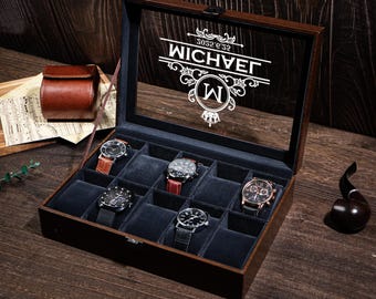 Personalized Watch Storage,Custom Engraved Watch Box,Gift for Dad,Birthday Gift for Boyfriend,Case,Anniversary Gift For Husband
