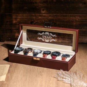 Personalized Brown Leather Watch Box: 6-Slot Travel Storage Case