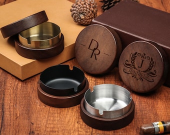 Custom Walnut Ashtray with Lid: Personalized Groomsmen Gift
