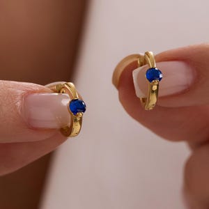 Silver Birthstone Huggie Earrings – Dainty Gold Plated Hoops – Personalized Gift for Her – Minimalist Everyday Jewelry