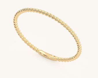 Solid Gold Rope Stacking Ring, Thin Twisted Wedding Band (1mm)