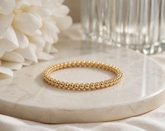 14K Solid Gold Beaded Ring, Dainty Gold Ball Ring, Minimalist Stacking Ring, Thin Gold Band, Everyday Ring, Handmade Gift for Her