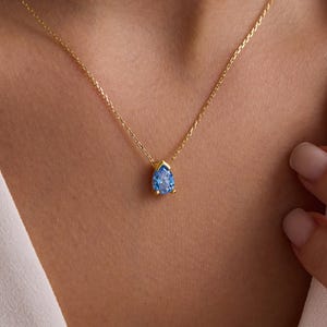 Silver Pear-Cut Birthstone Necklace, Custom Drop Gemstone Pendant, Dainty Layering Charm, June Birthday Gift, Personalized Handmade Jewelry