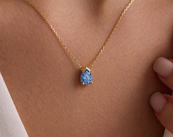 Pear-Cut Birthstone Necklace, Custom Drop Gemstone Pendant, Dainty Layering Charm, June Birthday Gift, Personalized Handmade Jewelry