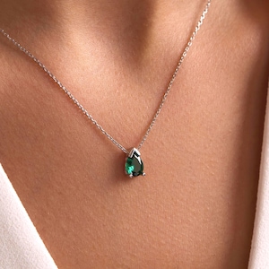 Silver Teardrop Birthstone Necklace, Custom Pear-Cut Gemstone Pendant, Dainty Layering Charm, Her Birthday Gift, Minimalist Handmade Jewelry