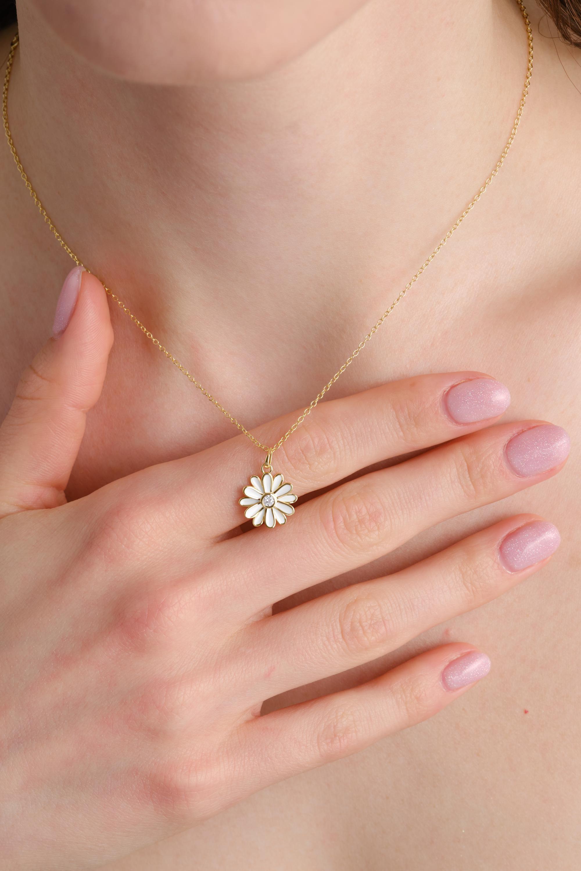 daisy♡14kgf Dainty Daisy Necklace, 14K Gold Plated Sterling Silver Flower