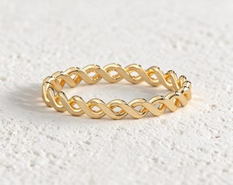 Solid Gold Infinity Ring, 14K 18K Gold Twisted Band, Minimalist Stackable Ring, Dainty Gold Wedding Band, Eternity Ring, Gift for Her