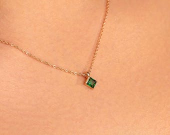 Custom Birthstone Necklace, Gold Plated Solitaire Pendant