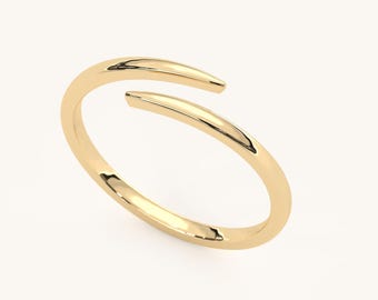 14k Solid Gold Open Spiral Ring, Dainty Stacking Wrap