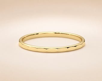 14K Solid Gold Hammered Ring, Minimalist Wedding Band, Thin Gold Stacking Ring, Dainty Band, Handmade Promise Ring, Gift for Her