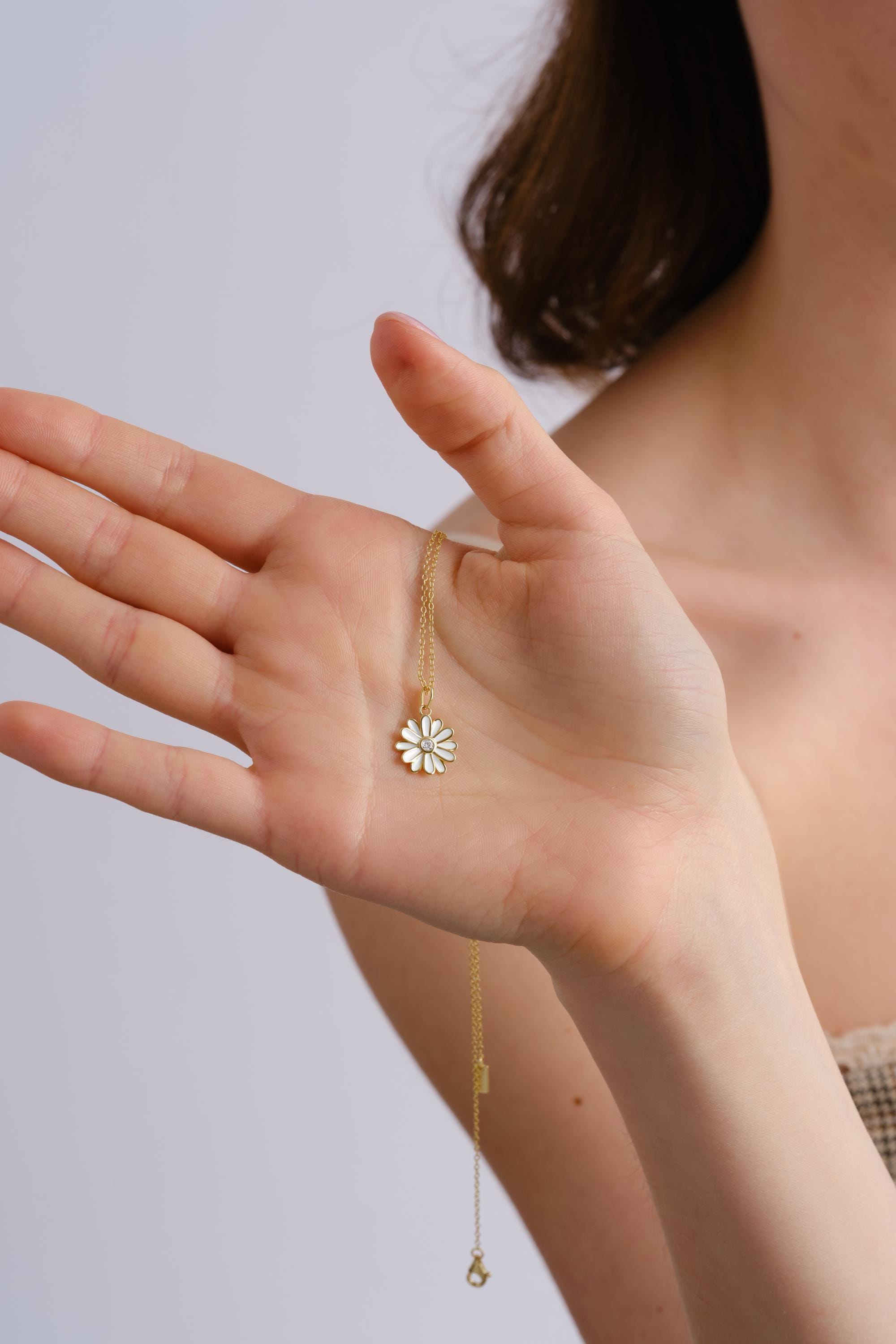 Dainty Daisy Necklace, 14K Gold Plated Sterling Silver Flower