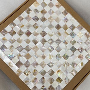 Handgefertigte quadratische Perlmuttfliese Weiß & Hellbraun gemischt 100% natürlicher irisierender Luxusoberteil wasserdicht für Küche, Bad, Heimwerken