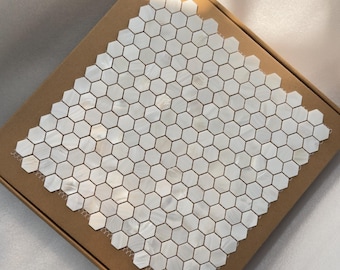 Handmade Hexagon Mother of Pearl Mosaic Tile Ivory White 100% Natural Luxury Iridescent Shell Waterproof for Kitchen Bathroom or DIY
