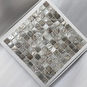 Handmade Square Mother of Pearl Mosaic Tile Dyed Silver Gray 100% Natural Luxury Iridescent Shell for Indoor Wall Decor orDIY Art Project