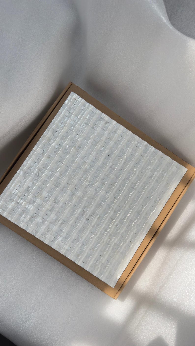 Handmade 3D Center Raised Mother of Pearl Mosaic Tile Ivory White 100% ...