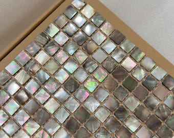 Azulejo cuadrado hecho a mano de nácar negro ahumado oscuro 100% natural de lujo iridiscente resistente al agua para proyectos de bricolaje en cocinas y baños