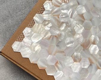 Handmade Seamless Hexagon Mother of Pearl Mosaic Tile Light Champagne 100% Natural Luxury Iridescent Shell Waterproof for KitchenBathroomDIY