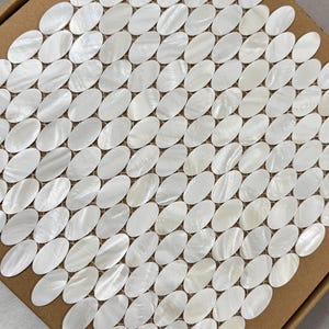 Handmade Oval Mother of Pearl Mosaic Tile Ivory White 100% Natural Luxury Iridescent Shell Waterproof for Kitchen Backsplash Bathroom or DIY