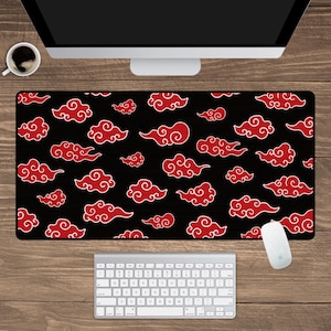 Anime Cloud Gaming Desk Mat, Ninja Cloud Mousepad, Office Desk Anime Decor, Gamer Gift, Japan Red Black Cloud Gaming Mat, Anime Mouse Pad
