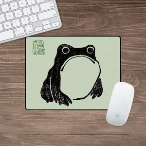 Sage Green Grumpy Frog Mousepad, Japan Vintage Cottagecore Aesthetic Mouse Pad For Office Desk, Gift for Coworker, College Desk Accessories