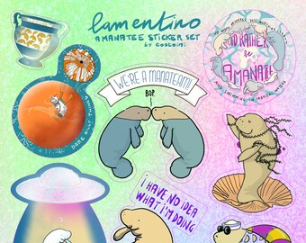 Manatee holographic sticker set A5 sheet for journals, planners, bullet journals, diary stickers, scrapbook, laptops and more